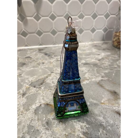 Vintage 1998 Christmas Blown Glass Eiffel Tower Paris Christmas Ornament 5.5" - Picture 2 of 8